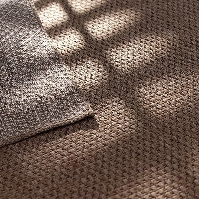 CAMILSON Easy Jute Rug 5x7, Indoor Outdoor Natural Color Farmhouse Area Rugs for Living Room Patio and Kitchen Rug, Solid Boho Woven Design, Easy-Cleaning, Washable Outside Carpet Alfombras (5 x 7)