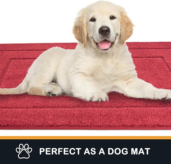PURRUGS Dirt Trapping Door Mat 32" x 70", Non-Slip/Skid Machine Washable Entryway Rug, Dog Doormat, Super Absorbent Welcome Mat for Muddy Wet Shoes and Paws, Burgundy Red