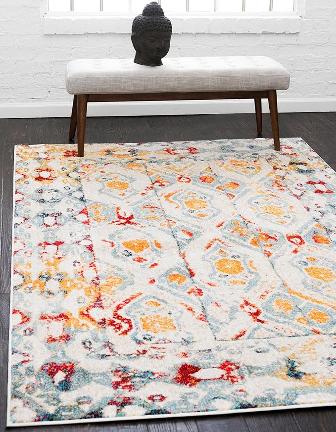 Unique Loom Rosso Collection Vintage, Geometric, Bohemian, Traditional, Distressed, Southwestern Area Rug, 8' 0" x 10' 0", Multi/Ivory