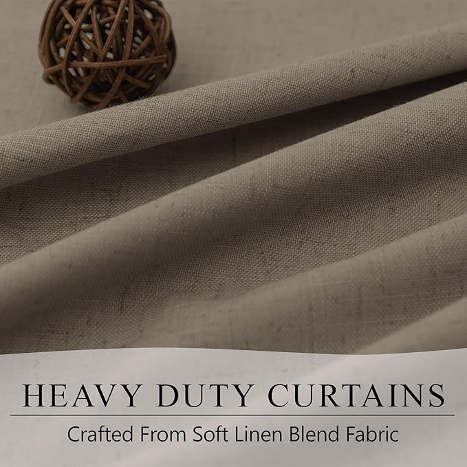 Back Tab Blackout Long Curtains for Living Room Darkening Light Blocking Brown Linen Drape 108 Inch Length 2 Panels Earth Tone Thermal Insulated Noise Reducing Heat Large Window Curtain 9ft Extra Long