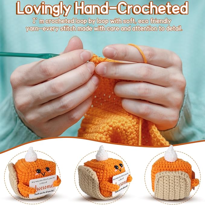 Crochet Pumpkin Pie – Fall Decor Handmade Knitted Mini Thank You Gift, Cute Appreciation Gift for Women, Daughter, Grandma Teacher, Coworker, Employee, Volunteer, Thanksgiving Desk Decor
