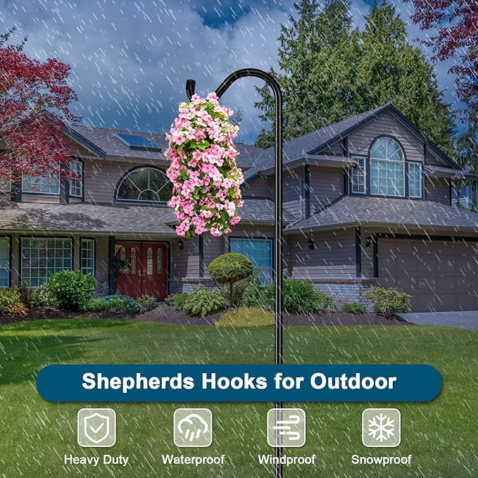 Gtongoko 92 Inch 2 Pack Bird Feeder Poles for Outdoors Heavy Duty, Shepherds Hooks for Outdoor, Hummingbird Feeder Stand, Adjustable Hanger for Plant, Lights, Lanterns Wedding Decor with 7 Prongs Base