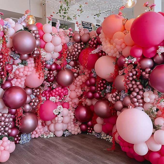 Pink Balloons Set 12 Inch Hot Dark Magenta Light Pastel Pink Metallic Latex Helium Balloon for Girls Baby Shower Princess Wedding Birthday Party Decorations