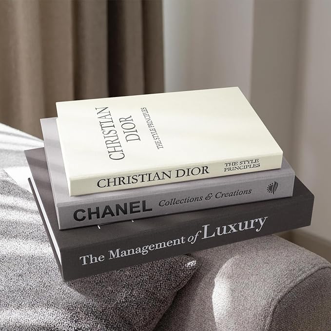 Aesthetic Decorative Books -Set of 3 Minimalist Linen Hardcover Faux/Fake Books for Coffee Table Home Decor Living Room Decoration, Photo Storage or as a Keepsake Box(Black-gray-beige-luxury)