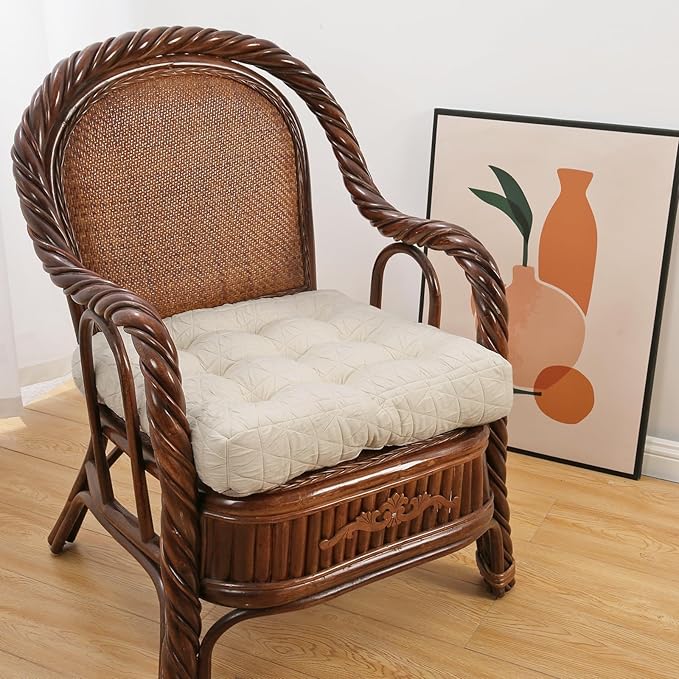 Large Chair Cushions with Handle, 20"x 20" Bite-Size Memory Foam Seat Cushions for Wicker Chair, Patio Non-Slip Rattan Chair Pads, Square Floor Cushion, Beige
