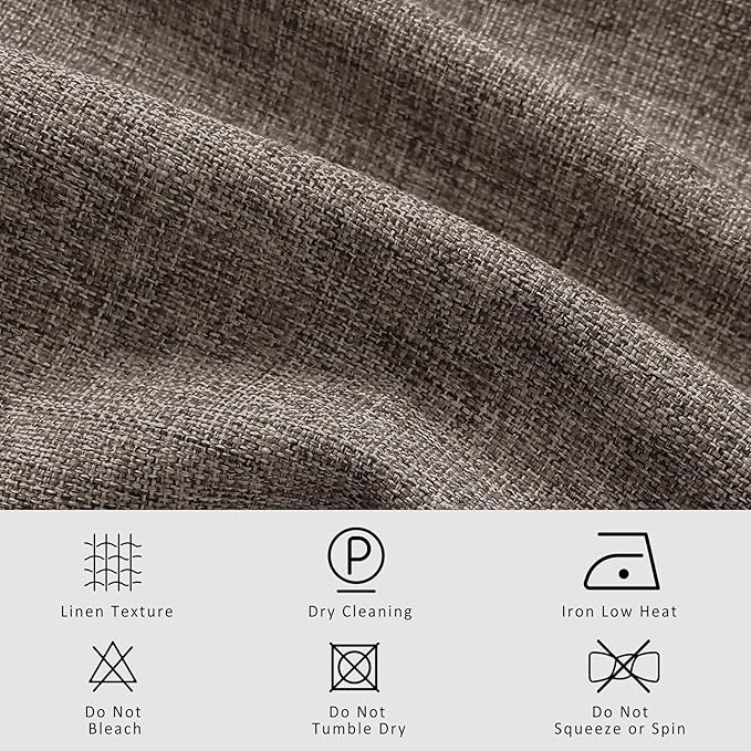 Macochico Light Coffee 100% Blackout Linen Curtains 96 Inches Long Pinch Pleated Curtains for Bedroom Living Room Nursery Farmhouse Insulated Sound Reducing Drapery with Tieback 84”Wx96”L 1 Panel
