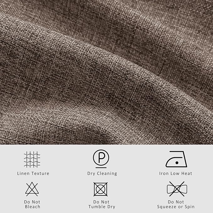 Macochico 100% Blackout Pinch Pleated Linen Curtains 84 Inch Length Thermal Blackout Curtains for Bedroom Living Room Nursery Light Brown Farmhouse Burlap Curtains with Tieback 52”Wx84”L 1 Panel