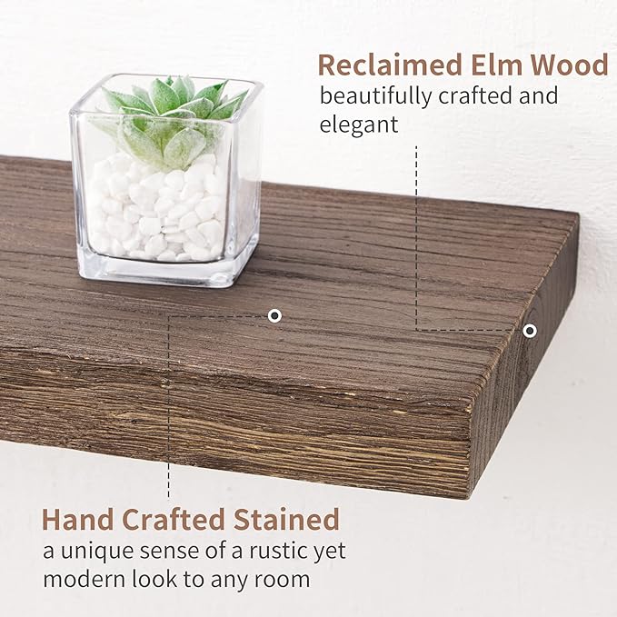 Axeman Floating Shelves for Wall, Rustic Elm Wood 72'' W x 8" D Wall Mantel Shelf with Invisible Bracket, Large Long Wall Mounted Storage Shelves for Living Room, Bedroom, Kitchen, Bathroom, Walnut