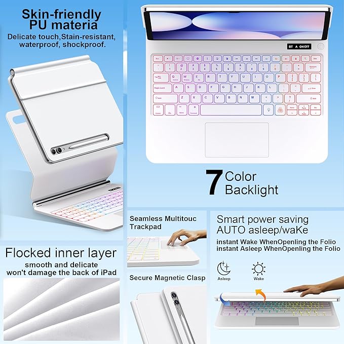 Keyboard Case for Samsung Galaxy Tab S10+ Plus/S9+ Plus/S9 FE+ Plus/S8+ Plus/S7+ Plus/S7 FE Case with Keyboard 12.4" (White)