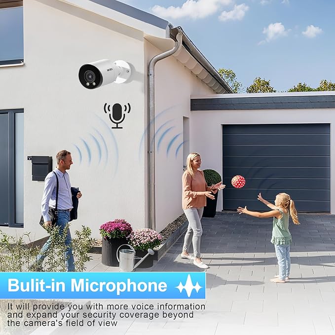 4MP PoE Camera with 2.8mm Lens 110° Wide Angle Viewing, Outdoor Security IP Bullet Camera, Waterproof IP67, 100ft Night Vision, Built-in Mic/Audio, Human/Vehicle Detection, INB4FR49E