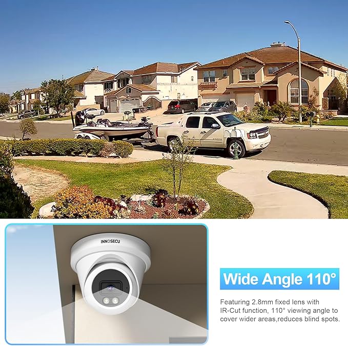 5MP PoE Camera, IP Dome Surveillance Camera Outdoor Indoor, Waterproof IP67, Smart Dual Light Color Night Vision Built-in Mic, 2.8mm Lens Wide Angle 110°, Human/Vehicle Detection, IND5GD97S