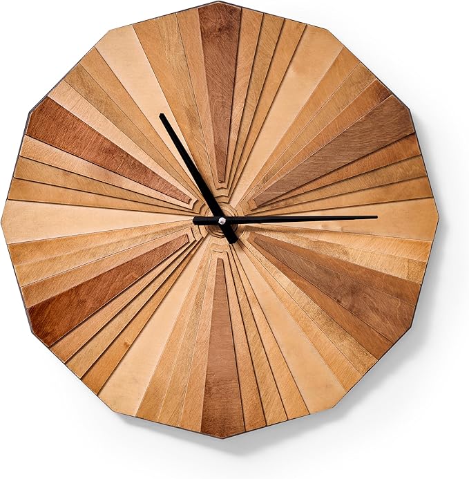 Parametric Verso Wood Wall Clock, 3D Birch Plywood Layered Acoustic Wooden Decorative Clock (Large)
