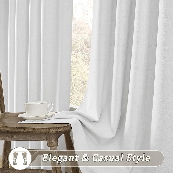 RAIN CITY Snow White Black Out Curtains 84 Inches Long Textured Bedroom Curtains for Track System Hooks Back Tab 2 Panels 50 x 84
