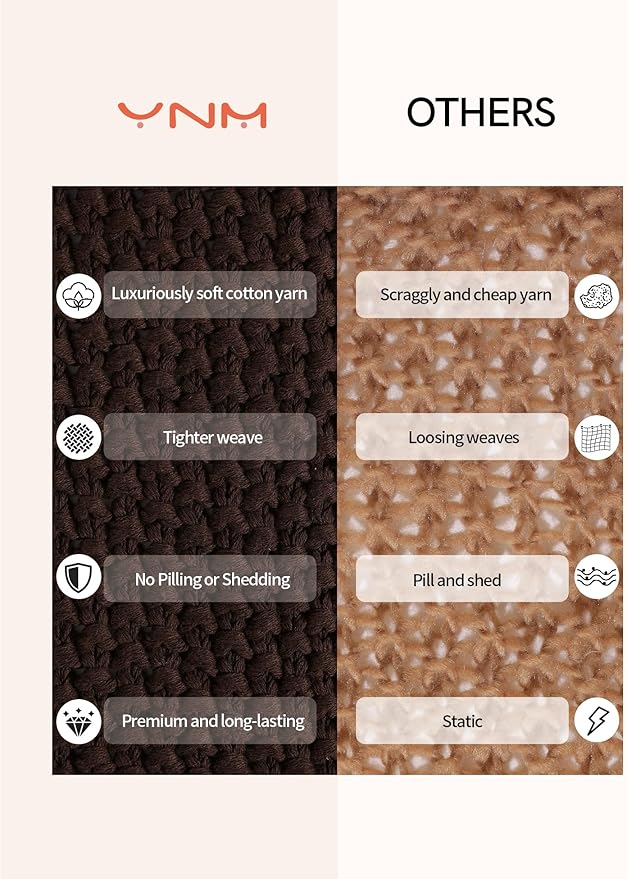 YnM Chunky Cotton Knit Throw Blanket, Cable Knit Throws for Bed Couch Sofa, Comfy & Relaxing, Decorative Piece for Farmhouse Modern Boho Rustic Scandinavian Chic Vibe, Chocolate Brown 50x60 Inches