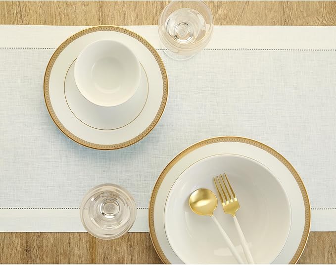 Solino Home Linen Ivory Table Runner 36 Inches - Classic Hemstitch, 100% Pure Linen Coffee Table Runner 14 x 36 Inch Ideal for Dresser Tables - Fall, Autumn, Halloween, Thanksgiving