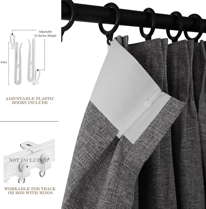 150 Inches Extra Wide Room Divider Draperies, Pinch Pleat Drapes, Absolutely Blackout Sliding Door Drapery, Total Privacy Ceiling Track Curtains, 150" W by 84" L, Natural Grey (1 Panel)