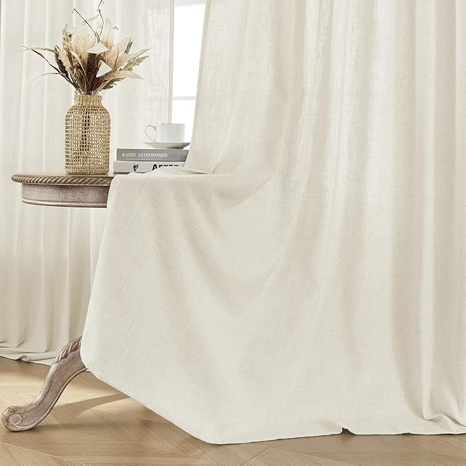 Joydeco Linen Curtains 2 Panel Set,Light Filtering, Ivory on Linen Curtains 90 Inch Curtains for Living Room, Cream Drapes 90 Inches Long Rod Pocket Back Tab Curtains (90" L x 70" W)