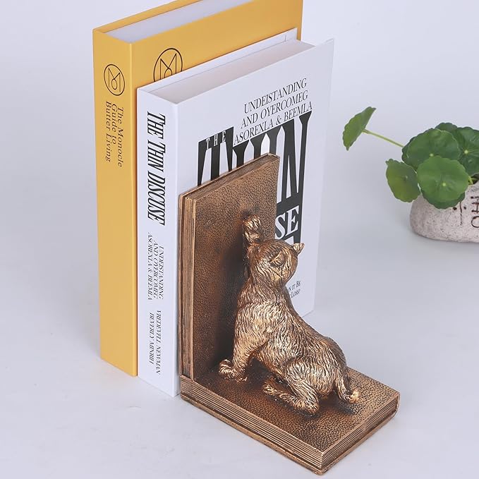 Book Ends for Shelves to Hold Books Heavy Duty,Decorative Bookend for Bookshelf Décor,Cute Animal Cat Book Stopper Cat Statues for Home, Office Desk Decoration,1pair