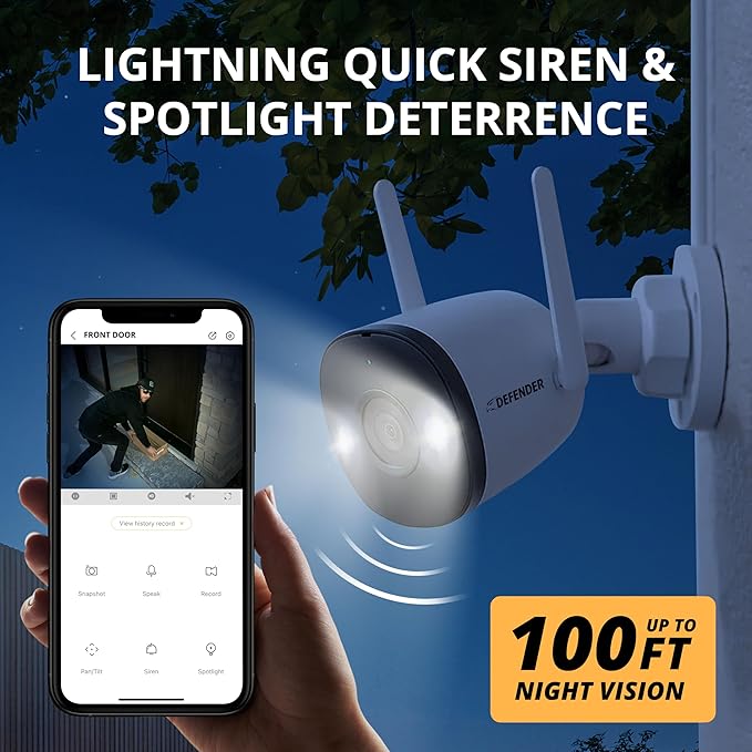 Defender AI Powered 4K Guard Pro 8MP WiFi 6, Plug-in Power Wireless Security Camera Outdoor, with Smart AI Human Detection, Bluetooth, Two-Way Talk, Works w/Guard App, 2 Pack
