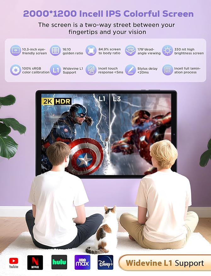 2025 Tablet 10.4 inch Android 15 Tablets with Keyboard Stylus Mouse: 2K IPS Tablette (2000x1200), 36GB+256GB(1TB TF), 5G/2.4G Dual WiFi, 8-Core 1.6GHz, 8000mAh,8+13MP, Widevine L1- Black