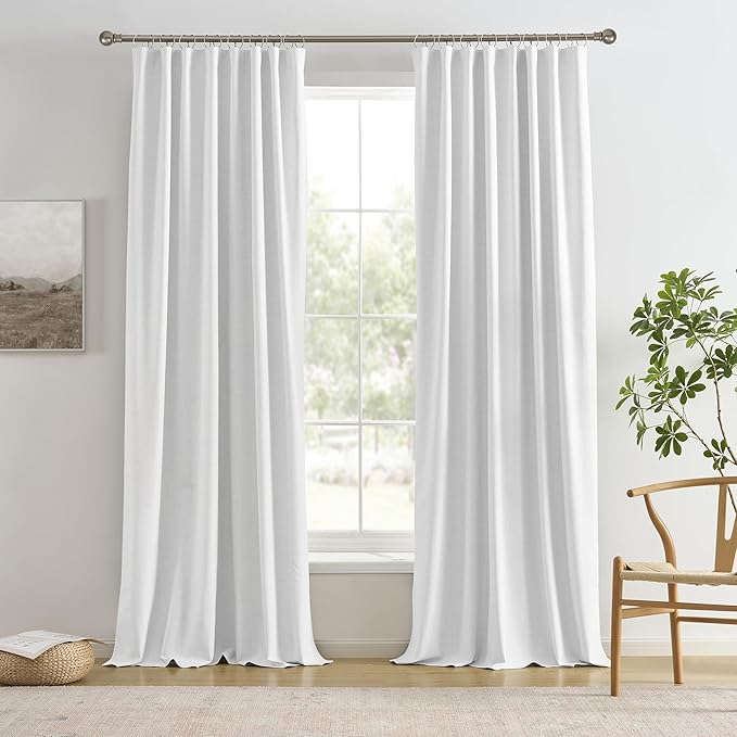 RAIN CITY Snow White Large Curtains 70 x 90 inch Long for Living Room Sliding Door 2 Panel Sets Back Tab Room Divider Pleated Linen Track Drapes for Bedroom Dining Room Farm House Cottage