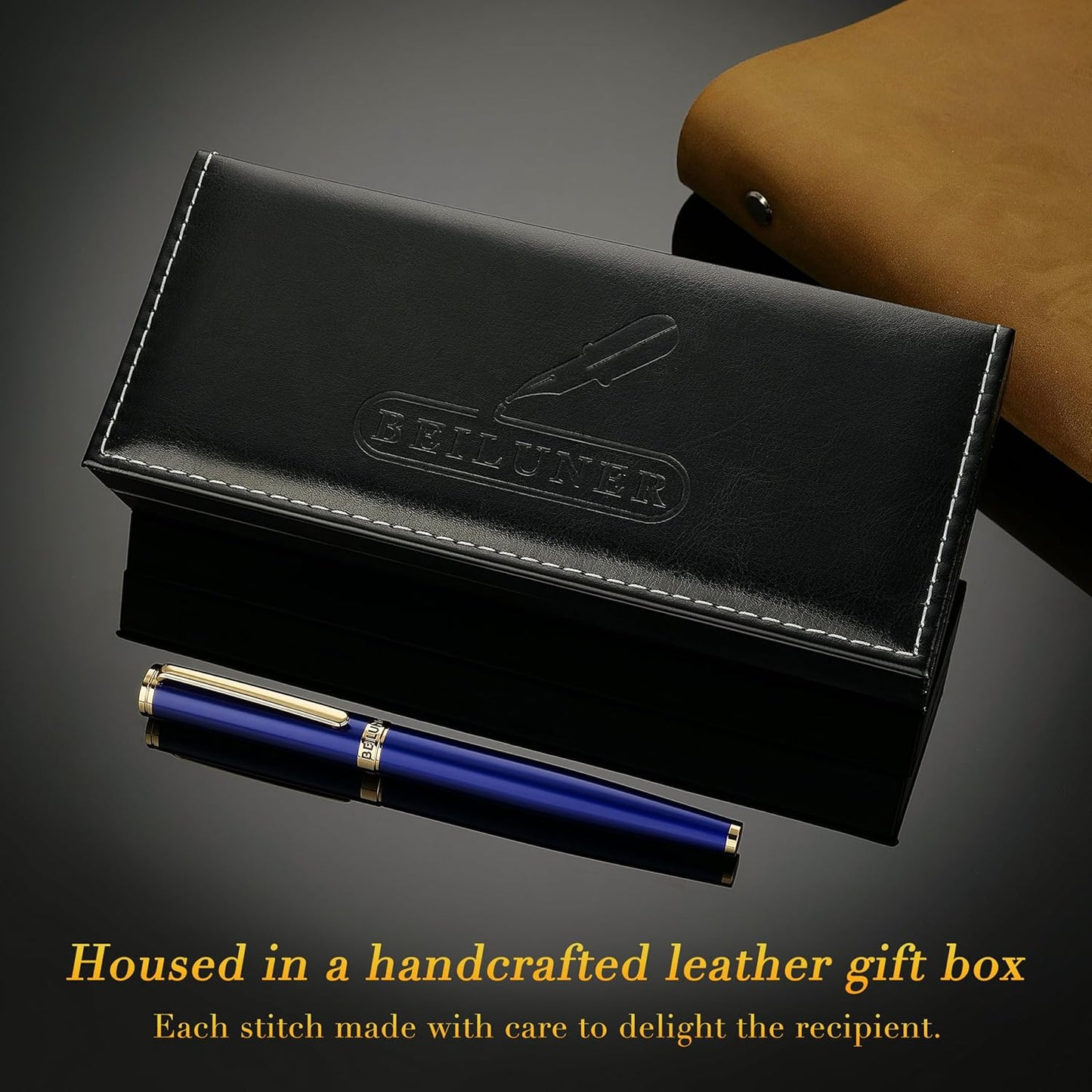 BEILUNER Blue Fountain Pen,Stunning Luxury Pens with 24K Gold Finish, Gorgeous 24K Gilded Nib(Medium), Fancy Pen Gift for Men&Women -Ink Converter-Elegant, Reliable,Nice Pen for Writing