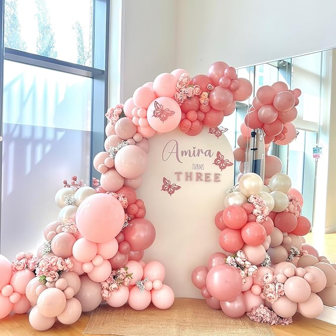 Dusty Pink Balloons 12 Inch Blush Pastel Light Baby Pink and White Latex Party Balloon with Clear Balloons for Women Girls Boho Birthday Wedding Baby Bridal Shower Anniversary Party Decoration