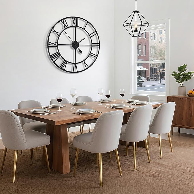 Large Wall Clocks for Living Room Decor, 32 Inch Round Black Metal Silent Non Ticking Battery Operated Jumbo Numerals Modern Vintage Decorative Clock Wall for Bedroom,Kitchen,Office,Farmhouse