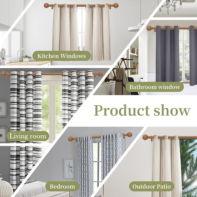 2 Pack Wood Curtain Rods for Windows 28 to 48 Inch(2.3-4Ft),1 Inch Adjustable Curtain Rod,Heavy Duty Curtain Rods,Wooden Netted Texture Drapery Rods,Single Window Curtain Rod 18-45",Brown Wood