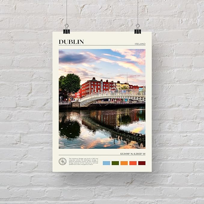 StudioUBILA Dublin Wall Art Poster, Decorative Cityscape Landscape Art Prints, Home Decor Wall Art Print for Bedroom Living Room Kitchen Decorations, Unframed