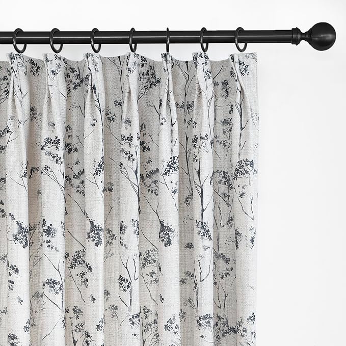 Pinch Pleated Floral Linen Curtains 2 Panels Elegant Light Filtering Privacy Drape,40 Inch Wide by 108 Inch Long Curtains Suitable for Living Rooms and Bedrooms