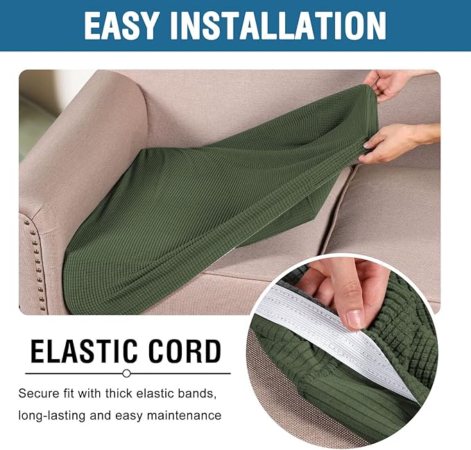 H.VERSAILTEX Super Stretch Individual Seat Cushion Covers Sofa Covers Couch Cushion Covers Slipcover Sets Thick Jacquard Textured Twill Fabric (2 Piece Large Sofa Cushion Covers, Bronze Green)