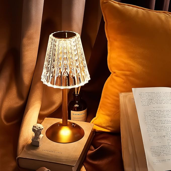 Liliful 2 Pcs LED Portable Cordless Table Lamp Touch Battery Operated Rechargeable Desk Lamp 3 Color Dimmable for Bedroom Living Room Dining (Classic Style,Gold)