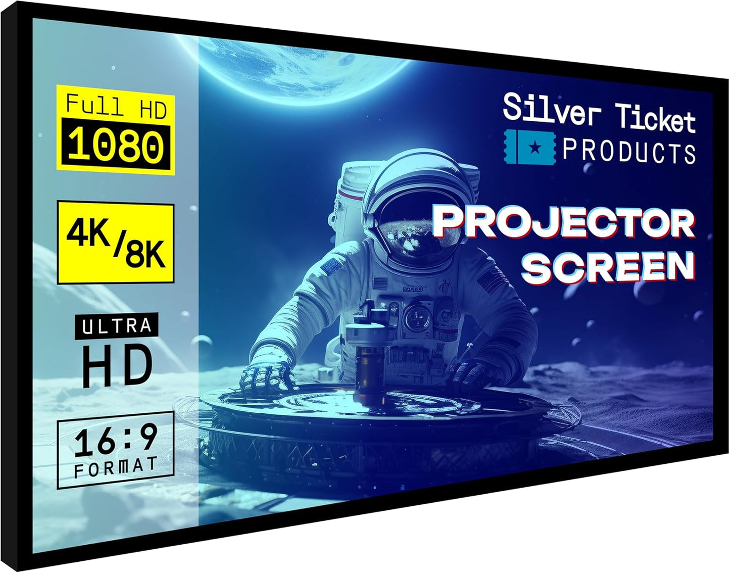Silver Ticket Products STR Series 6 Piece Home Theater Fixed Frame 4K / 8K Ultra HD, HDTV, HDR & Active 3D Movie Projection Screen, 16:9 Format, 128" Diagonal, Grey Material STR-169128-G