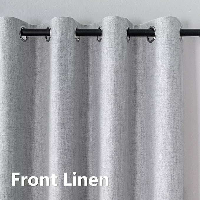 Blackout Curtains 72 Inch Length 2 Panels Set, 100% Black Out Textured Thermal Curtains, Grommet Light Blocking Drapes for Living Room Bedroom Luxury Decor(52W × 72L inch, Greyish White)