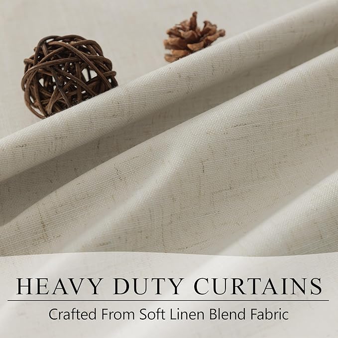 Short Linen Blackout Curtains for Bedroom 45 Inches Length 2 Panels Set Cafe Kitchen Bathroom Curtains for 42 Inch Small Window Light Blocking Thermal Insulated Drapes for Laundry Room Back Tab Beige