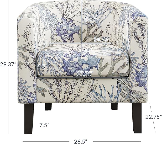 BELLEZE Living Room Chairs Set of 2, Linen Round Accent Barrel Chairs, Club Tub Sofa Chairs for Bedroom, Corner Chairs with Flared Legs and Cozy Soft Padding - Highland (Blue Coral)