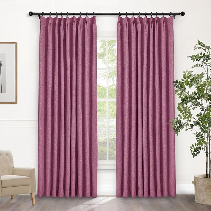 Macochico Pinch Pleated Full Blackout Curtains for Bedroom Living Room Lilac Linen Curtains Thermal Insulated and Noise Reducing Window Panels with Tieback Shabby Chic Decor 84”Wx84”L 1 Panel
