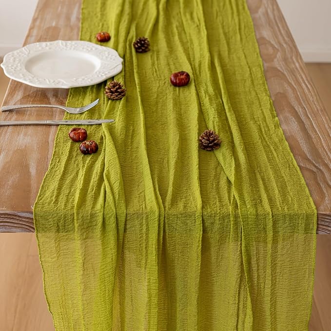 6pcs Moss Green Cheesecloth Table Runner Gauze 120 Inch 10 FT Rustic Boho Cheese Cloth Runner for Wedding Baby Shower Bridal Shower Birthday Party Long Sheer Home Decorations