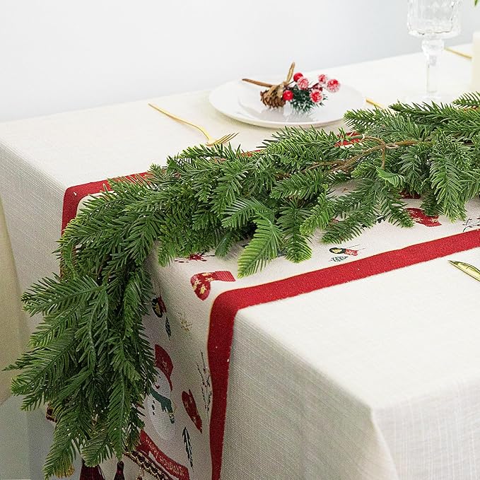 Watayo 2 Pcs Christmas Norfolk Pine Garland, 6 Ft 3 Fork Dense Real Touch Pine Garland Ornament, Realistic Artificial Pines Greenery Garlands for Christmas Holiday Mantle Fireplace Table Home Decor