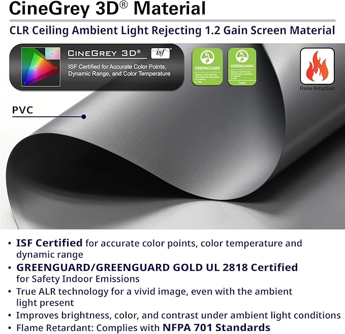 Elite Screens Aeon CineGrey 3D, 92" Fixed Frame CLR/ALR Projector Screen 16:9, Standard Throw Projection, Edge Free Ceiling & Ambient Light Rejecting, Wall-Mounted, for Movie Home Theater, AR92DHD3