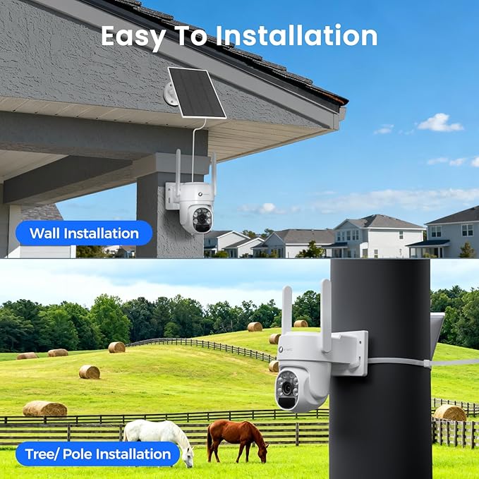 xmartO 100% Wire-Free Solar PTZ Home Security Camera System Wireless, 6-Set 2K 4MP QHD CCTV Camera Kit with 4K 10CH Expandable WiFi NVR and Past 90-Day Video Storage, All-Weather Solar Charge