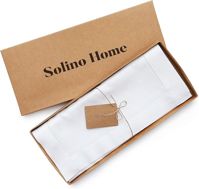 Solino Home Linen White Table Runner 72 Inches Long - 100% Pure Linen Hemstitch Table Runner 14 x 72 Inch for Dresser, Dining, Fall, Autumn, Halloween, Thanksgiving - Classic Hemstitch
