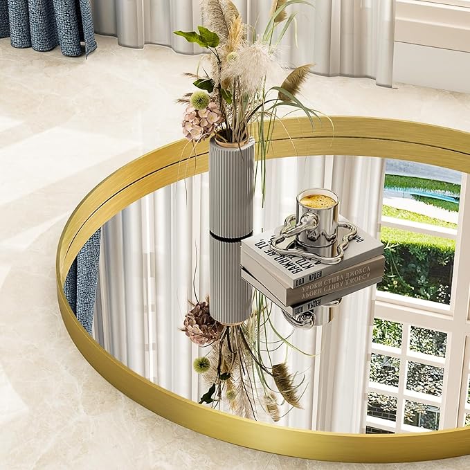 30 Inch Round Bathroom Mirror - Wall Mounted Circle Mirror with Metal Frame, Modern Mirror Suitable for Bathroom, Vanity, Entryway, Living Room, Wall Decor,Gold