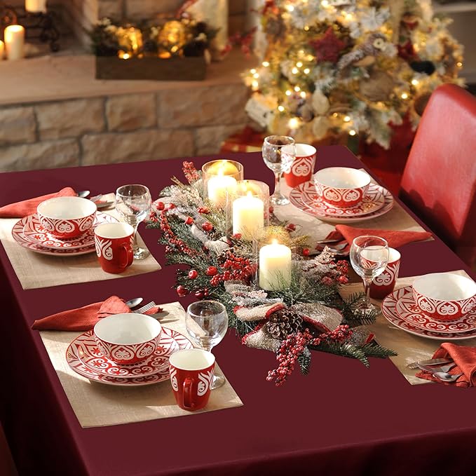sancua Rectangle Tablecloth - 90 x 132 Inch - Stain and Wrinkle Resistant Washable Polyester Table Cloth, Decorative Fabric Table Cover for Dining Tables, Buffet Parties and Camping, Burgundy