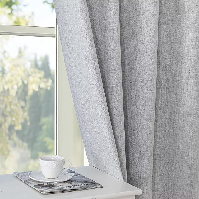Blackout Curtains 84 Inch Length 2 Panels Set, 100% Black Out Textured Thermal Curtains, Grommet Light Blocking Drapes for Living Room Bedroom Luxury Decor(52W × 84L inch, Greyish White)