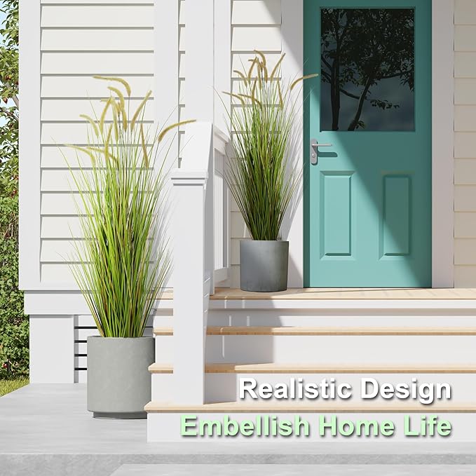 KOL Artificial 5ft 2-Pack Horsetail Reed Grass, 59in Tall Artificial Indoor Outdoor Fake Grass Plant, Home Office Decorative Artificial Plants in Pot Faux Plant Greenery, Wedding Decor Grass