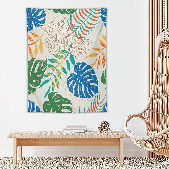 ICMOLYYENLO Tropical Green Plant Tapestry, Green Palm Leaves Natural Landscape Print Wall Tapestry for Bedroom Living Room Dormitory 60x60 Inch