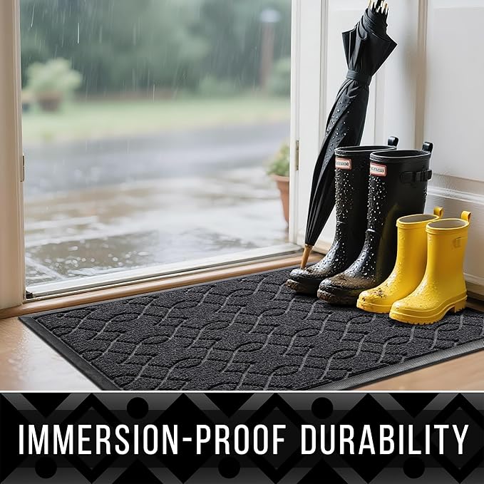 Yimobra Door Mat Outside Entrance, All-Season Front Outdoor Mats, All-Weather Welcome Doormat, Natural Rubber, Stain and Fade Resistant, Low Profile, Easy Clean Patio Porch Mat, 47x24, Black Gray