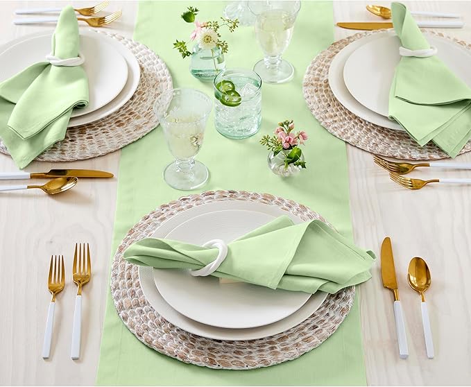 Solino Home Linen Pastel Green Table Runner 48 Inches - 100% Pure Linen Farmhouse Short Table Runner 14 x 48 Inch Ideal for Dresser and Coffee Tables - Fete